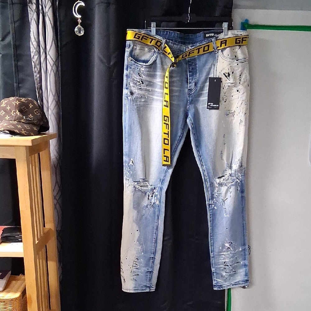 Light Blue Distressed Skinny Jeans for Men